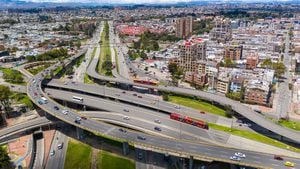 Vista aérea de los puentes de una avenida de gran importancia para el tránsito en la ciudad de Bogotá. colombia