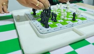 Los colores blanco y negro agota la visión de los jugadores, por es este tiene cuadros verdes y lenguaje braille.