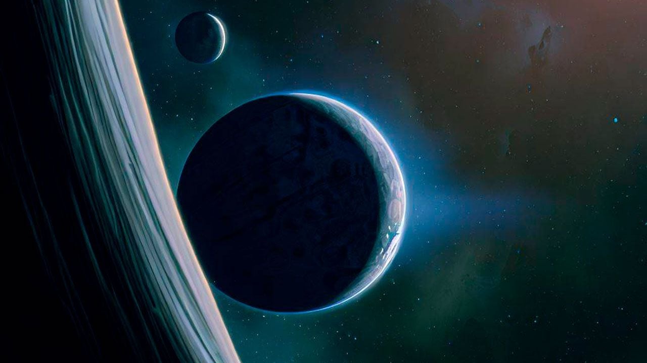 Ilustración de exoplaneta cuya luna podría albergar vida humana.