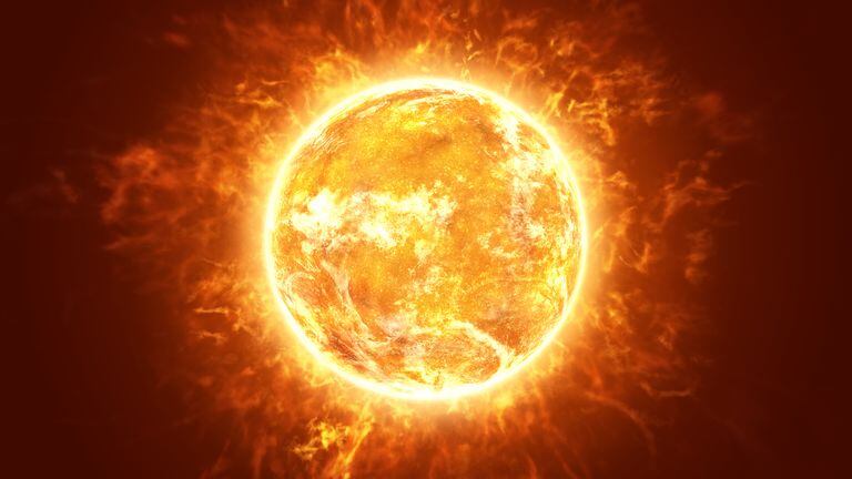 Ilustración del Sol que calienta al planeta Tierra.