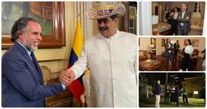 Al lado izquierdo: Armando Benedetti y Nicolás Maduro. Al derecho: el embajador de Colombia recorriendo su sede diplomática en Caracas.