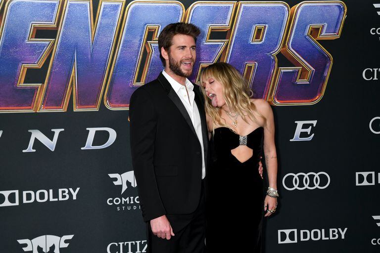 Liam Hemsworth y Miley Cyrus en la premiere de "Avengers: Endgame"