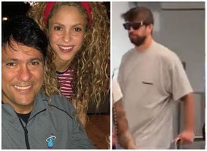 Shakira junto a su hermano Tonino y Gerard Piqué.