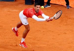 FILE PHOTO: Tennis - Italian Open - Foro Italico, Rome, Italy - May 17, 2023 Serbia's Novak Djokovic in action during his quarter final match against Denmark's Holger Rune REUTERS/Ciro De Luca/File Photo