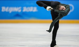 Kamila Valieva, of the Russian Olympic Committee, trains at the 2022 Winter Olympics, Monday, Feb. 14, 2022, in Beijing. (AP Photo/Bernat Armangue)