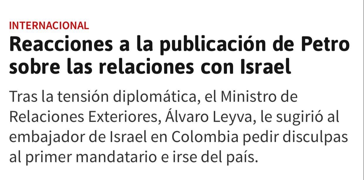 Publicación del diario AS sobre relaciones entre Israel y Colombia