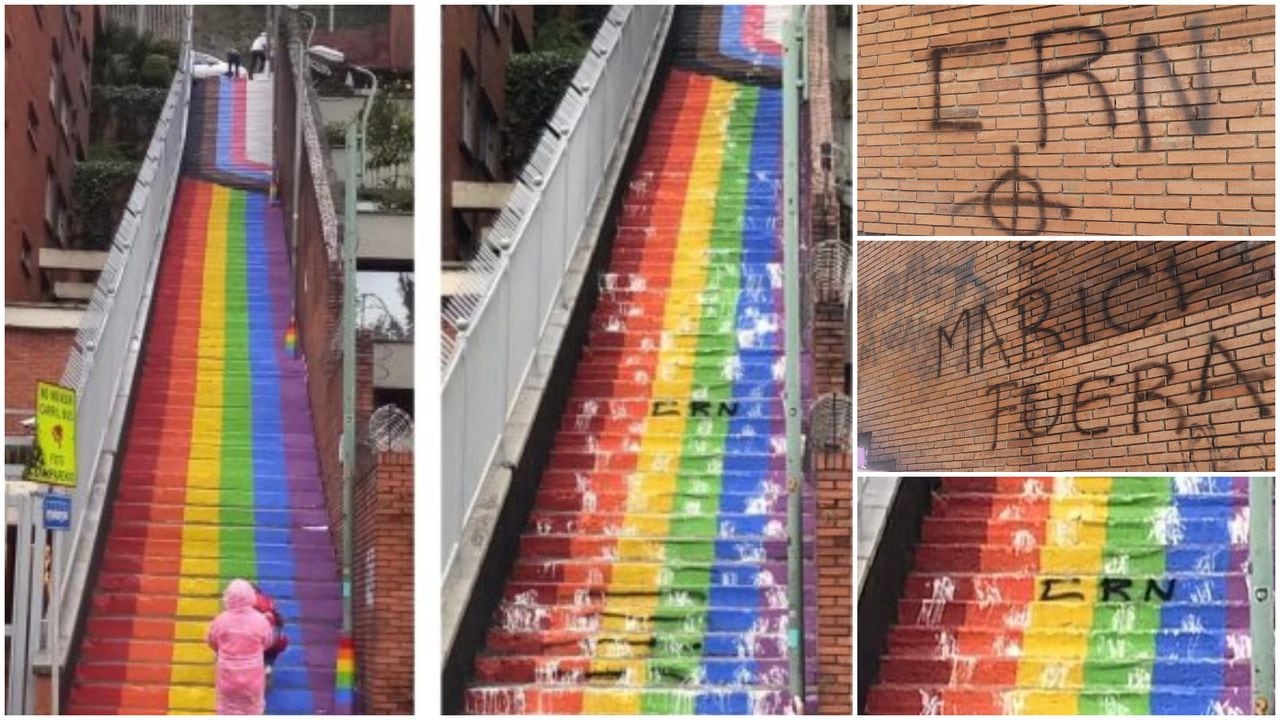 ¿Quiénes están detrás? Denuncian mensajes discriminatorios en escalera con colores LGBTI  en Bogotá