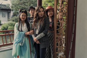 Stephanie Hsu as Kat, Sabrina Wu as Deadeye, Ashley Park as Audrey, and Sherry Cola as Lolo in Joy Ride. Photo Credit: Ed Araquel