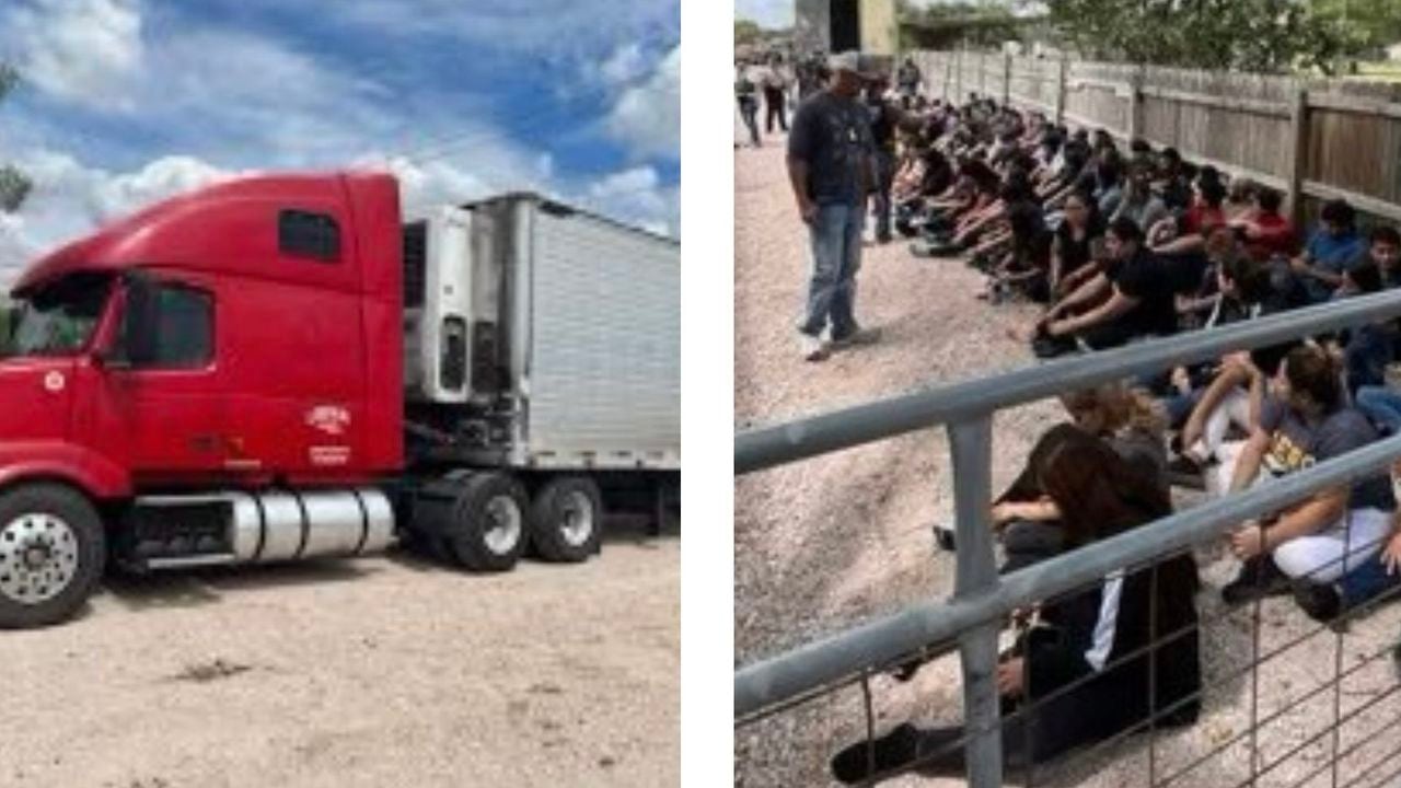 Camión en el que fueron encontrados 84 inmigrantes ilegales en el sur de Texas, Estados Unidos.