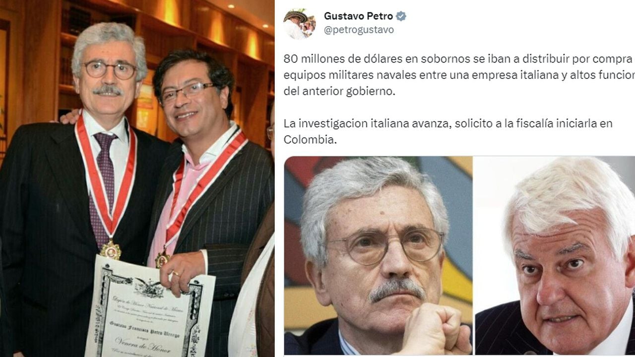 Gustavo Petro siendo condecorado por el exprimer ministro italiano Massimo D’Alema.