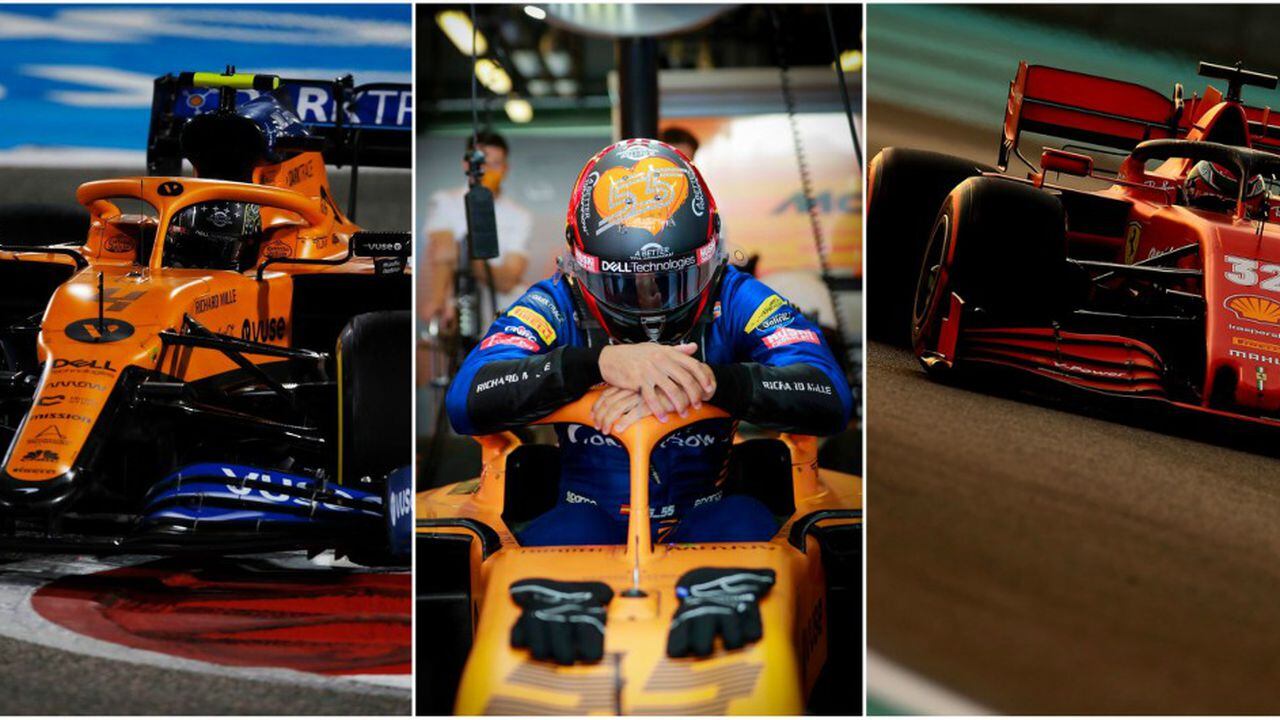 Fotos de McLaren y Ferrari. En el centro, el piloto Carlos Sainz