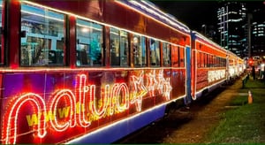 Tren de la Sabana iluminado para Navidad.