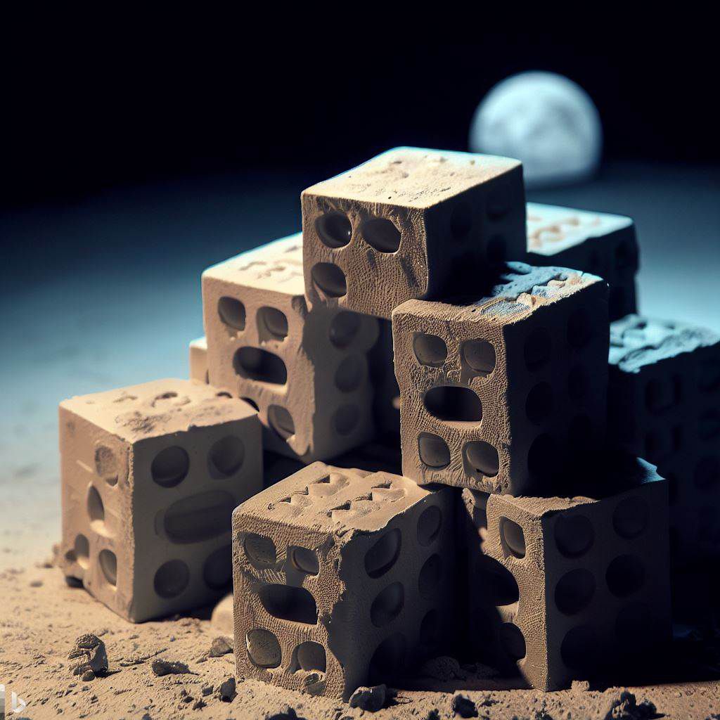 Ilustración de ladrillos lunares creados por una impresora 3D