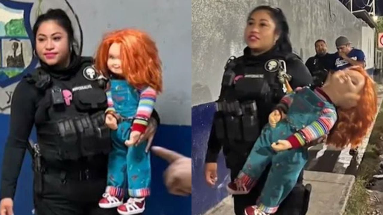 El muñeco fue arrestado y esposado por la Policía.