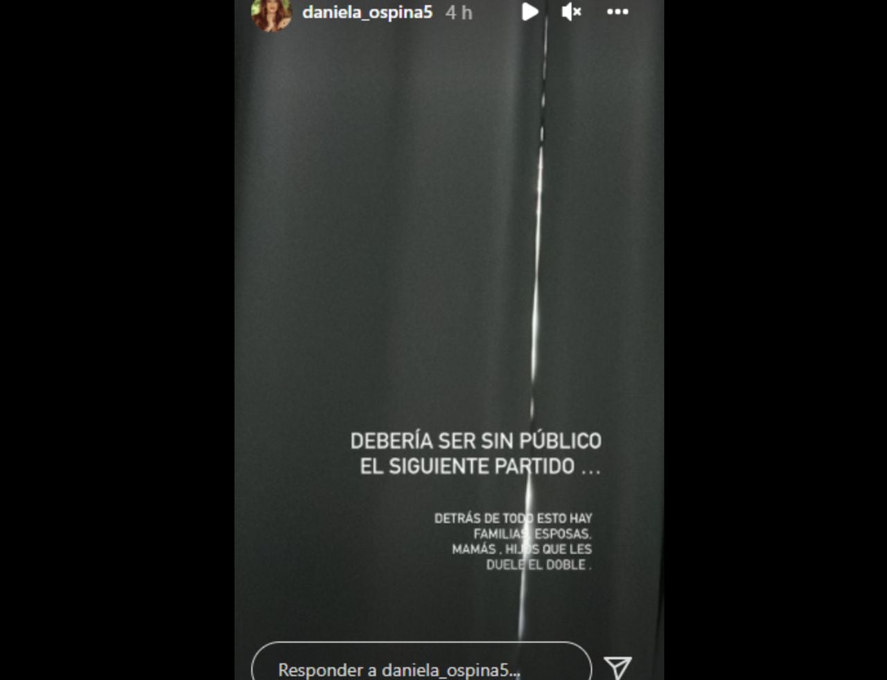 Historia en Instagram Daniela Ospina partido sin público