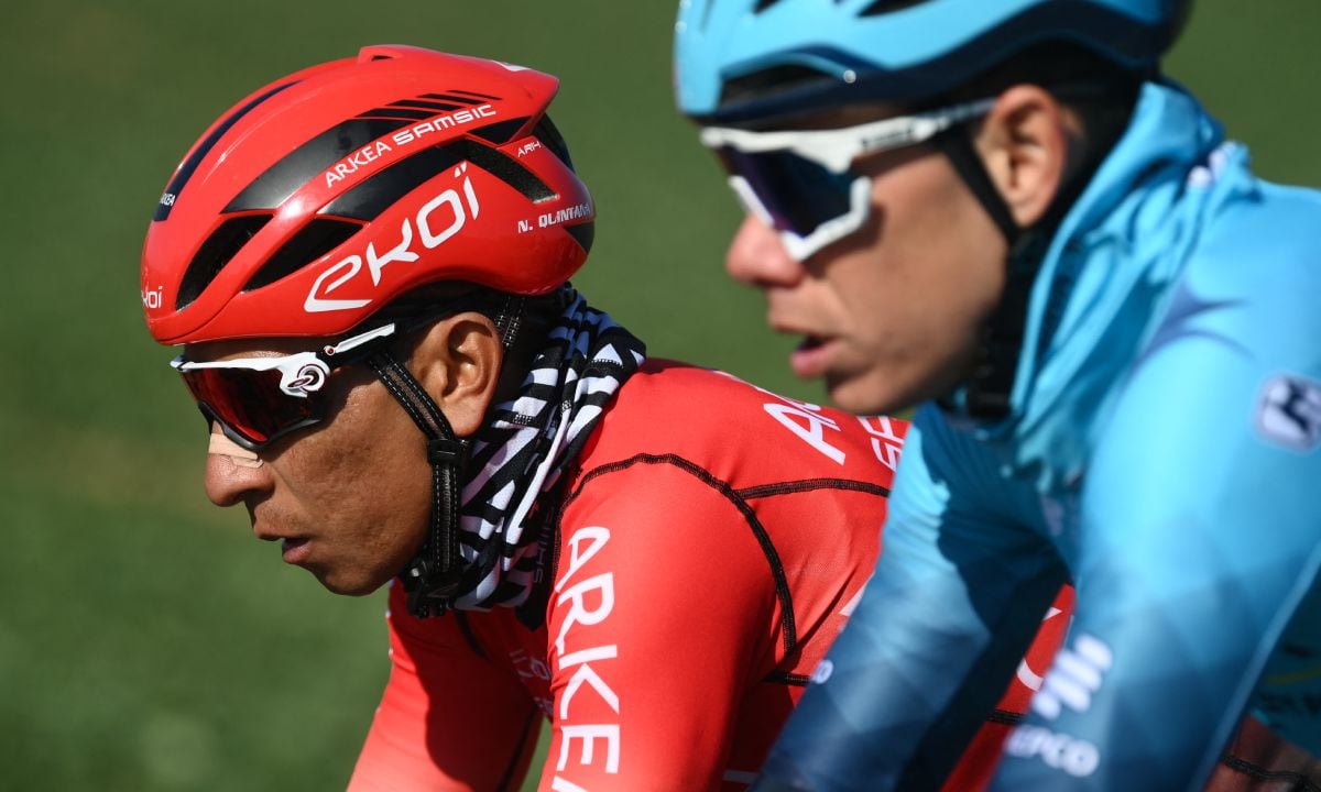 Team Arkea Samsic's Colombian rider Nairo Quintana (L) competes during the 3rd stage of the 80th edition of the Paris - Nice cycling race, 190,8 km between Vierzon and Dun-le-Palestel, on March 8, 2022.
AFP/FRANCK FIFE