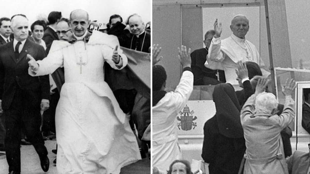 Pablo VI y Juan Pablo II durante sus respectivas visitas a Colombia 