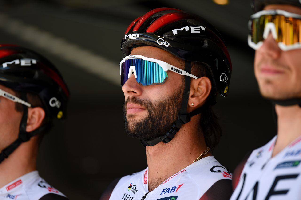 OULENS-SOUS-ECHALLENS, SWITZERLAND - APRIL 28: Fernando Gaviria Rendon of Colombia and UAE Team Emirates during the team presentation prior to the 75th Tour De Romandie 2022, Stage 2 a 168,2km stage from Échallens  to Échallens / #TDR2022 / on April 28, 2022 in Oulens-sous-Echallens, Switzerland. (Photo by Dario Belingheri/Getty Images)