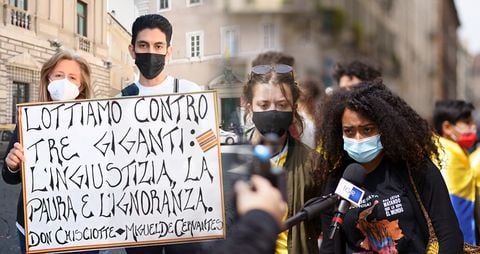 Congresistas italianos y manifestantes colombianos en Roma, exigen que el Gobierno Duque permita instalar un puesto unificado de DDHH en Cali.