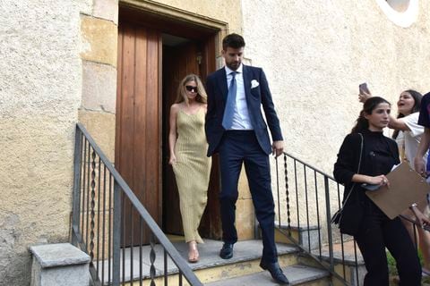 Gerard Pique and Clara Chia leave the Parroquia Sant Vicenç de Montalt.(Photo By David Oller/Europa Press via Getty Images)