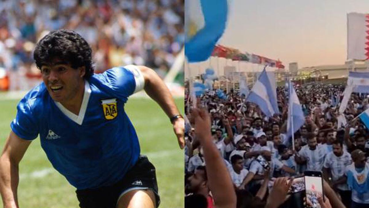 Hinchas se llevan retrato de Maradona al Mundial.