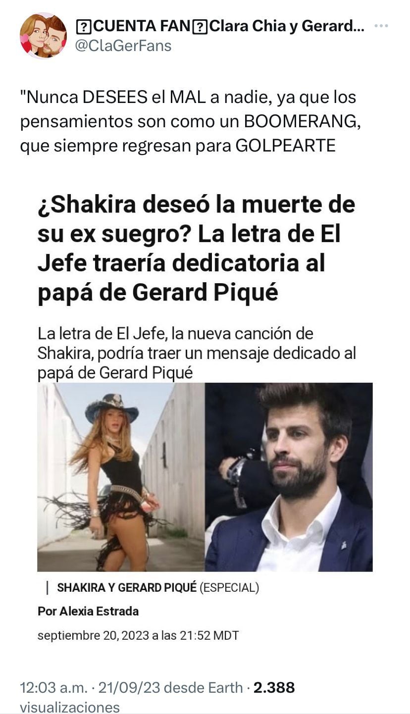 Shakira fue criticada por "desearle el mal al padre de Piqué"