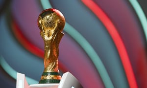 DOHA, QATAR - APRIL 01: The World Cup trophy is seen during rehearsal ahead of the FIFA World Cup Qatar 2022 Final Draw at Doha Exhibition Center on April 01, 2022 in Doha, Qatar. (Photo by Michael Regan - FIFA/FIFA via Getty Images)