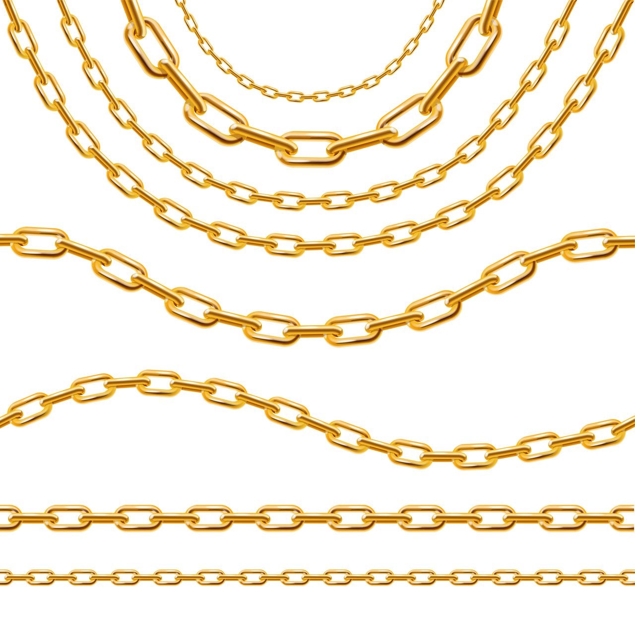 Realistic 3d Detailed Golden Chain Set Luxury Style Border or Frame Lines Types. Vector illustration of Framework