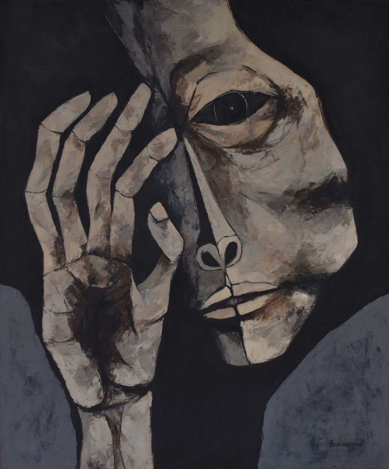 "Cabeza y mano" de Oswaldo Guayasamín en la galería Duque Arango. Cortesía de la galería