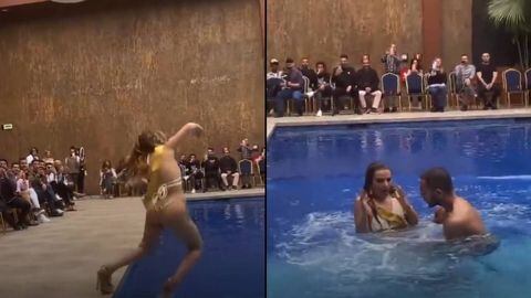 Candidata cae a la piscina Tomada de Cuenta facebook @Miss Universe Club