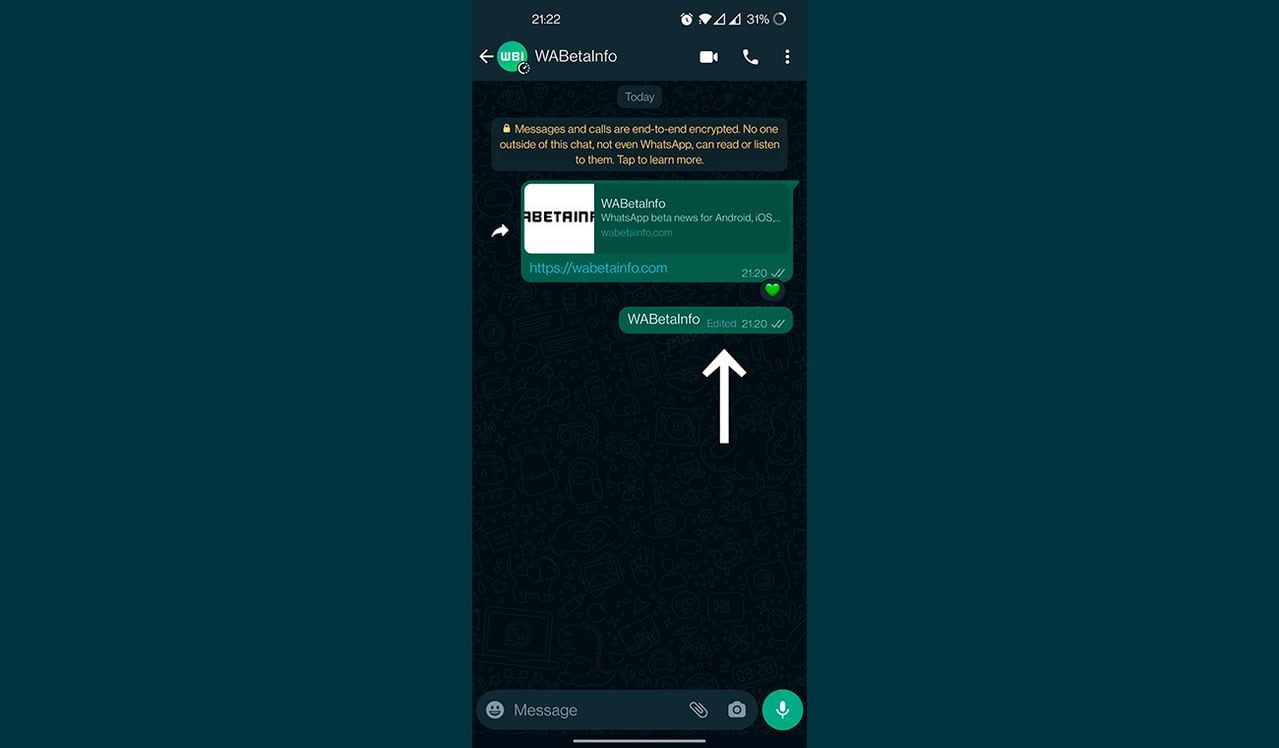 Captura de pantalla que evidencia la edición de mensajes de chats de WhatsApp.
