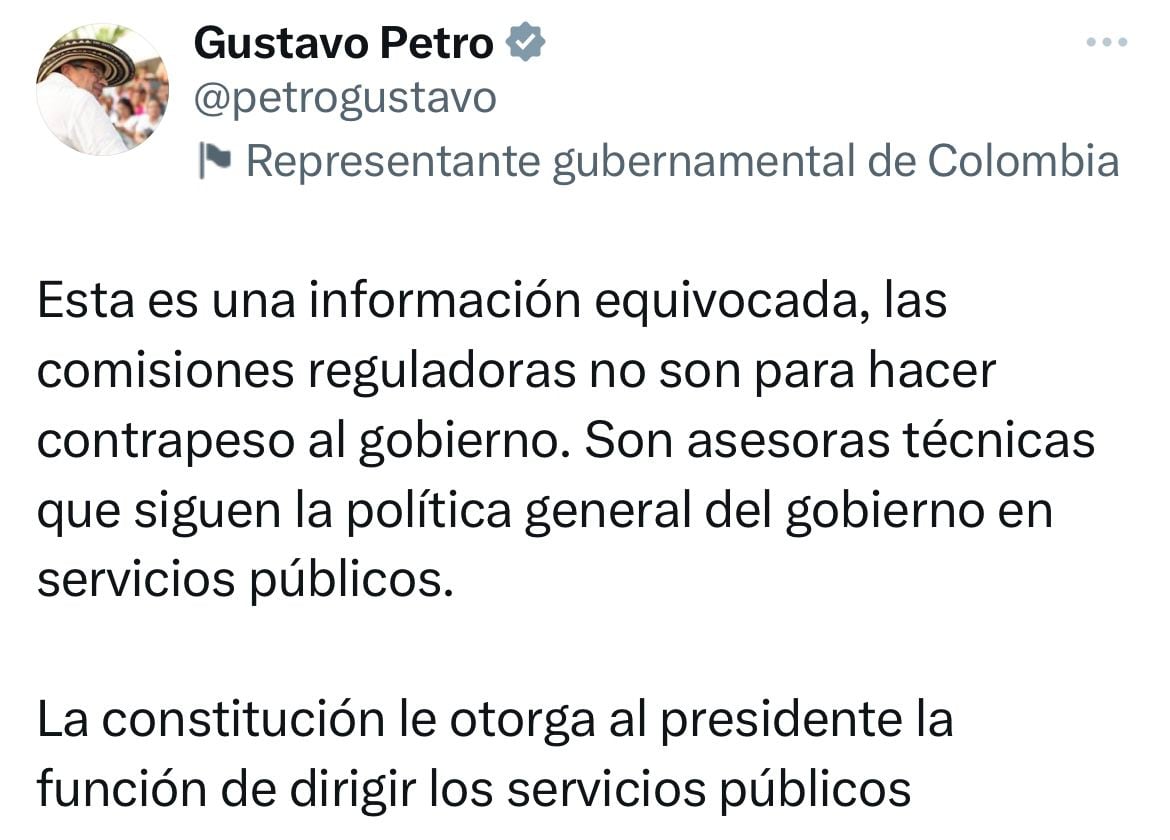 Trino presidente Gustavo Petro sobre la Creg