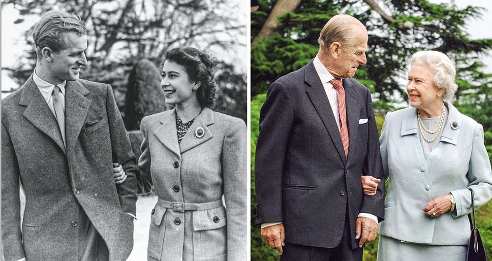  Con motivo de los 60 años de su boda, en 2007, la pareja real replicó la histórica foto del anuncio del compromiso el 9 de julio de 1947.