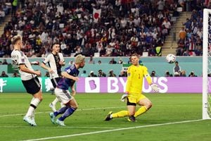 
El japonés Takuma Asano marca su segundo gol, partido Grupo E - Alemania contra Japón - Estadio Internacional Khalifa, Doha, Qatar - 23 de noviembre de 2022
