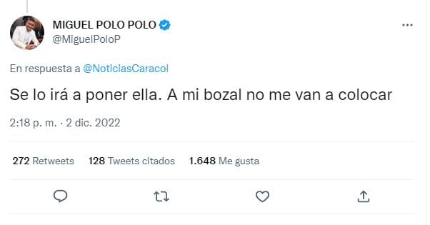 Trino de Miguel Polo Polo rechazando el regreso del tapabocas obligatorio en Colombia.