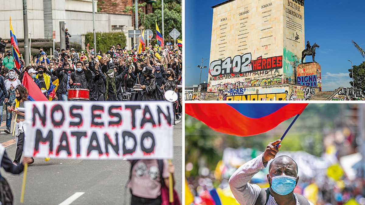  Jornadas de protesta y enfrentamientos de manifestantes con el Esmad en Bogotá, durante el primer mes del paro nacional.