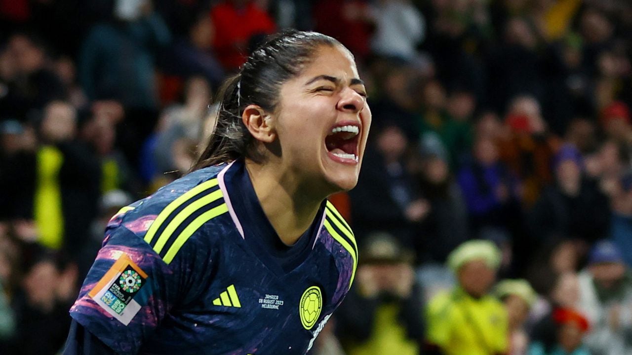Soccer Football - FIFA Women’s World Cup Australia and New Zealand 2023 - Round of 16 - Colombia v Jamaica - Melbourne Rectangular Stadium, Melbourne, Australia - August 8, 2023 Colombia's Catalina Usme celebrates scoring their first goal REUTERS/Hannah Mckay