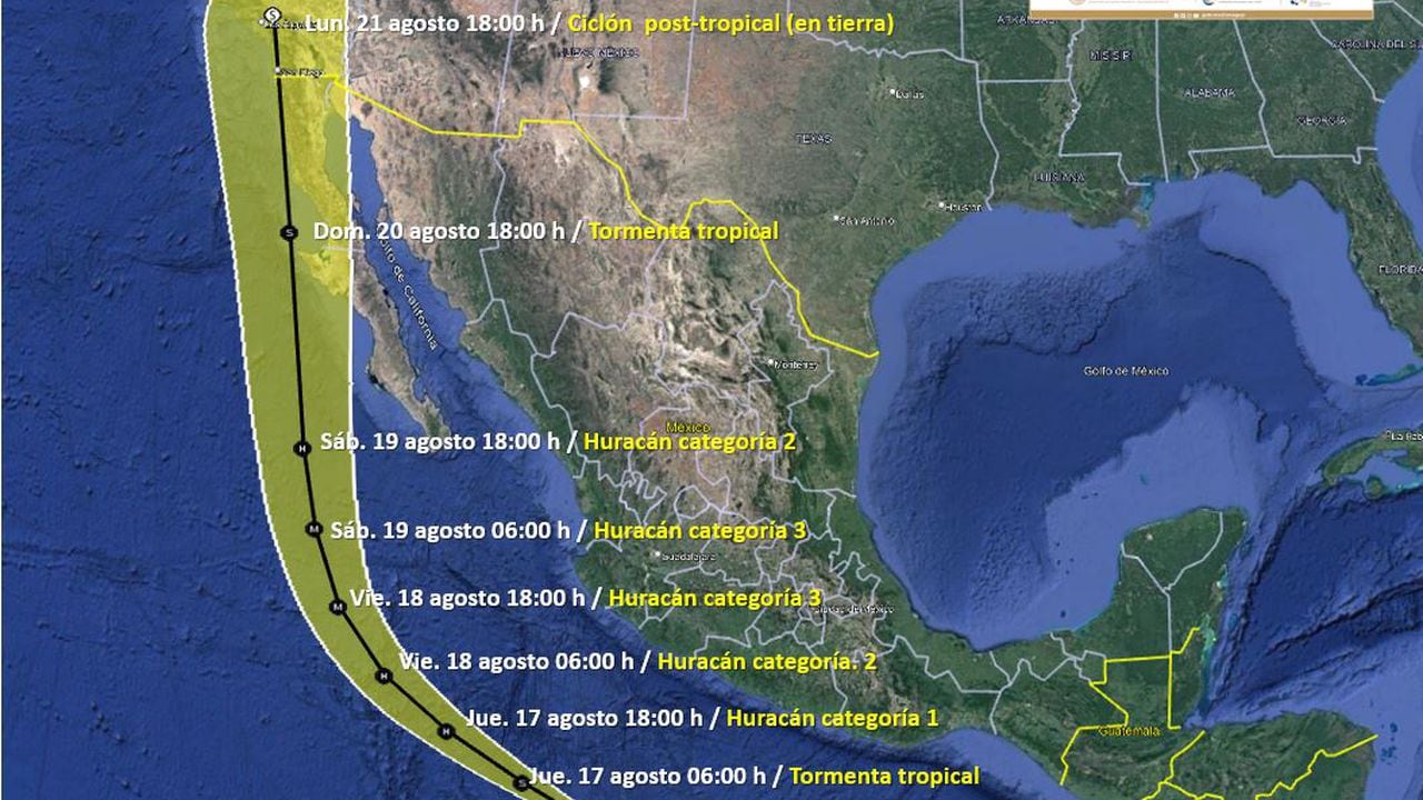 La tormenta se movía al oeste-noroeste a 24 km/h (15 mph). Sin embargo, se pronostica que virará hacia el norte en los próximos días y adquirirá fuerza de huracán para después rozar Baja California Norte, cerca de la frontera de México con Estados Unidos, como tormenta tropical. Foto: SNM México