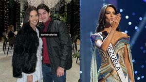 Amanda Dudamel acompañada de su novio, Daniel Roa, durante Miss Universo.