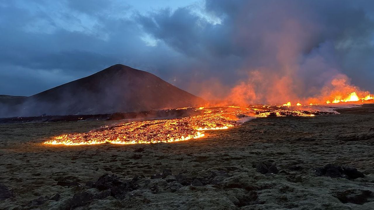 REYKJAVIK, ICELAND - JULY 11: A view of the lava after a volcano has erupted on the Reykjanes peninsula near Reykjavik, Iceland on July 11, 2023. In southwest Iceland, near the capital Reykjavik, a volcano has erupted following intense earthquake activity in the area, the country's Meteorological Office (IMO) said on Monday. (Photo by Emin Yogurtcuoglu/Anadolu Agency via Getty Images)