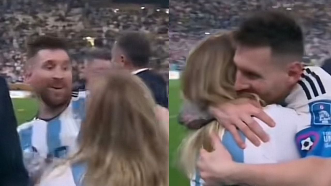 El abrazo de una mujer a Messi fue una de las imágenes que quedó en la retina de muchos que observaban la celebración de Argentina.