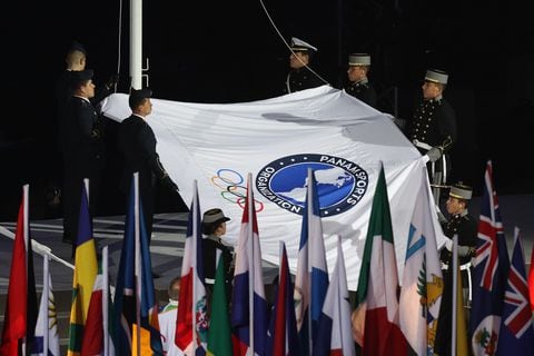LIMA, PERU - JULY 26: Soldiers raise Panam Sports flag  during the opening ceremony of Lima 2019 Pan American Games at Estadio Nacional on July 26, 2019 in Lima, Peru. (Photo by Buda Mendes/Getty Images)