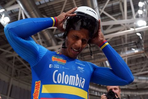 Colombia's Kevin Quintero after winning the Men Elite Keirin final during day seven of the 2023 UCI Cycling World Championships at the Sir Chris Hoy Velodrome, Glasgow. Picture date: Wednesday August 9, 2023. (Photo by Tim Goode/PA Images via Getty Images)