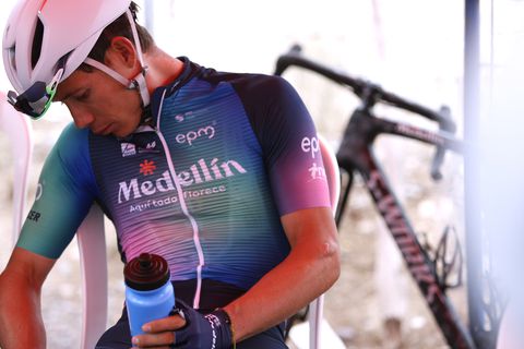 CHIMBAS, ARGENTINA - JANUARY 27: Miguel Angel Lopez of Colombia and Team Medellin - EPM prior to the 39th Vuelta a San Juan International 2023, Stage 5 a 173,3km stage from Chimbas to Alto Colorado 2623m / #VueltaSJ2023 / on January 27, 2023 in  Chimbas, Argentina. (Photo by Maximiliano Blanco/Getty Images)