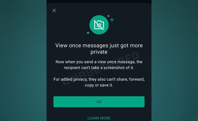 WhatsApp advierte que las capturas de pantalla quedan bloqueadas para los mensajes de visualización única.