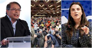 El senador Gustavo Petro, la comunidad colombiana que lo escuchó en España y Karen Abudinen, exministra