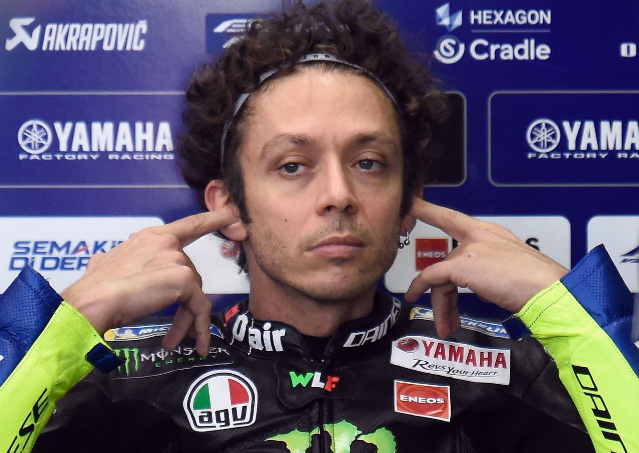 Monster Energy Yamaha MotoGP Italian driver Valentino Rossi is pictured in the box during the third free practice session of the MotoGP race of the European Grand Prix at the Ricardo Tormo circuit in Valencia on November 7, 2020. (Photo by JOSE JORDAN / AFP)