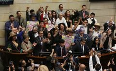 Aprobada la reforma pensional en segundo debate en la plenaria del Senado 
celebración de los `partidos de gobierno
Bogota abril 23 del 2024
Foto Guillermo Torres Reina / Semana