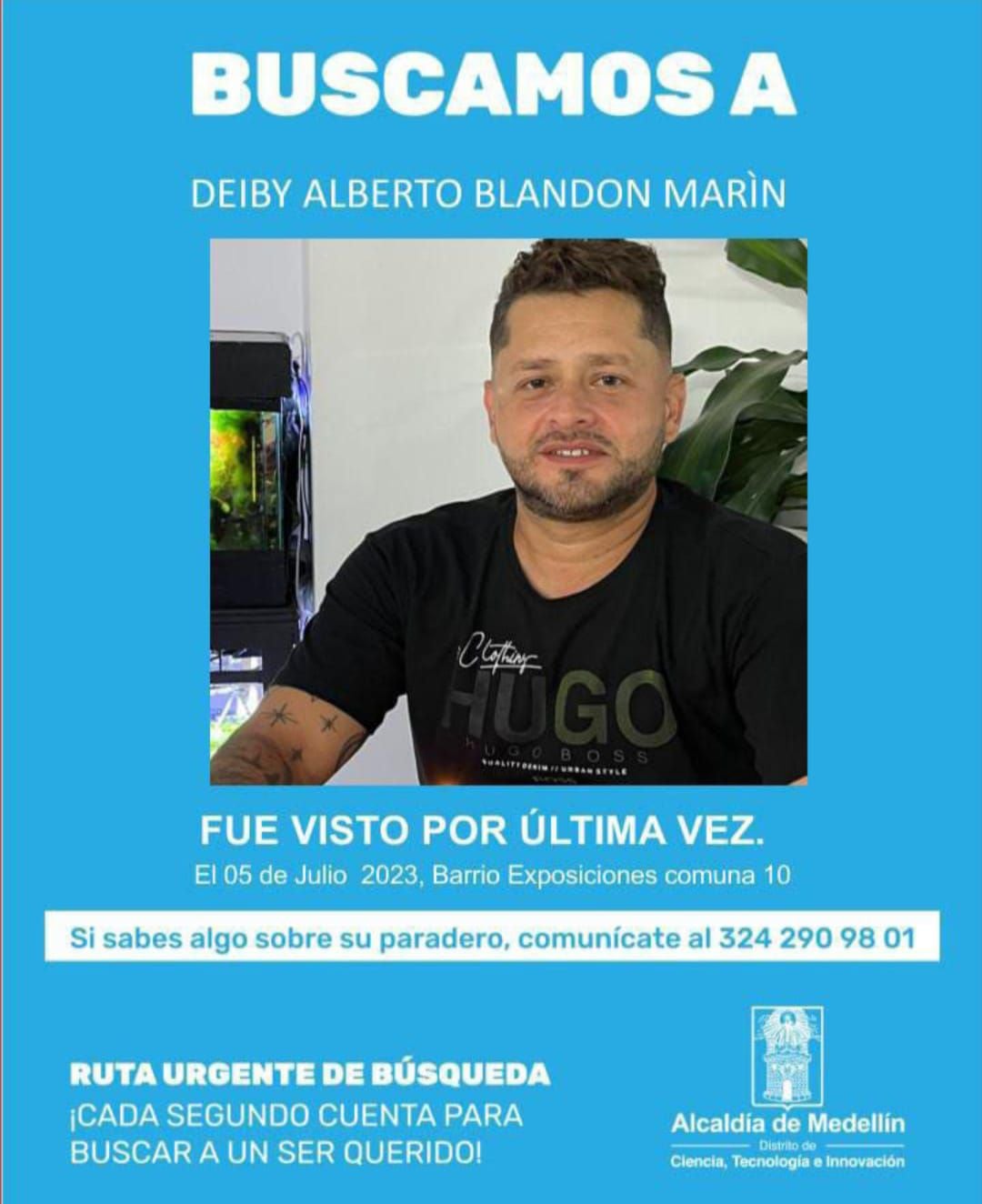 Deiby Alberto Blandón Marín estaba desaparecido desde el 5 de julio.