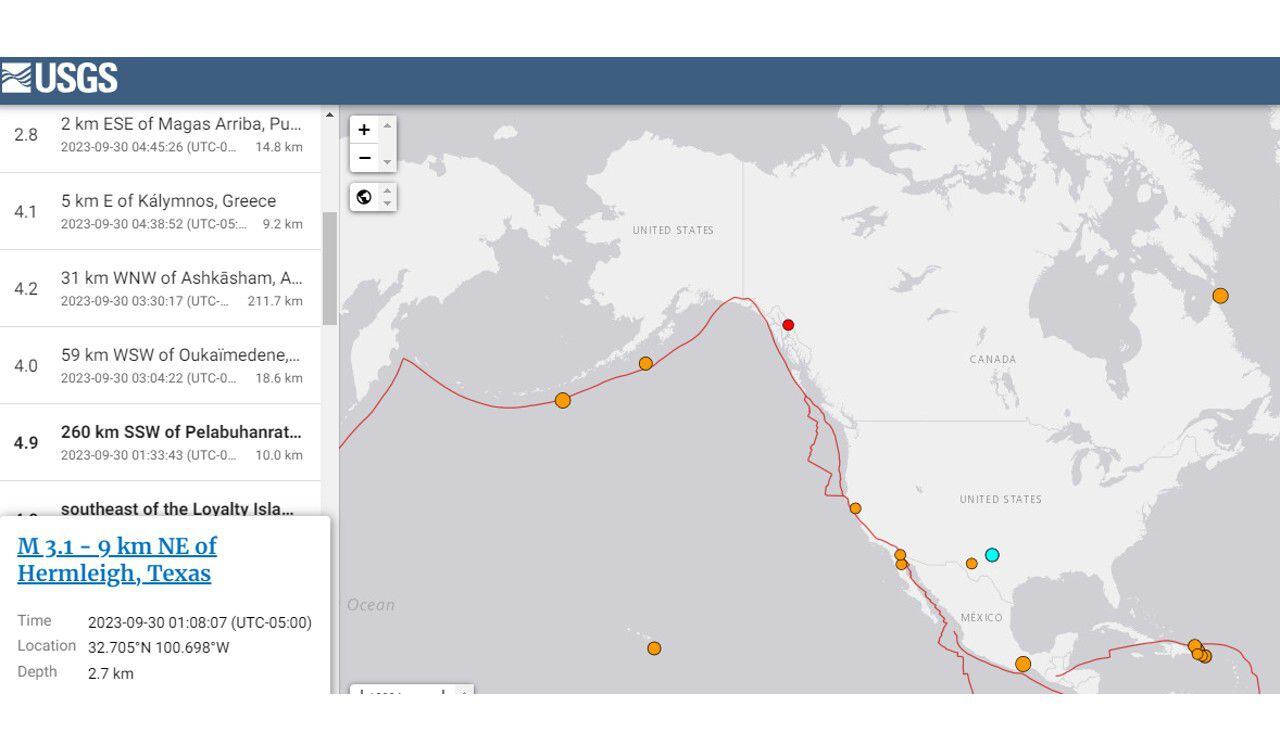 Así registró el USGS el sismo en Estados Unidos el sábado 30 de septiembre de 2023